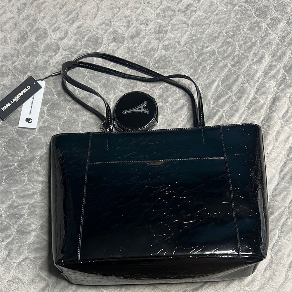 Karl Lagerfeld Black Glossy Tote Bag